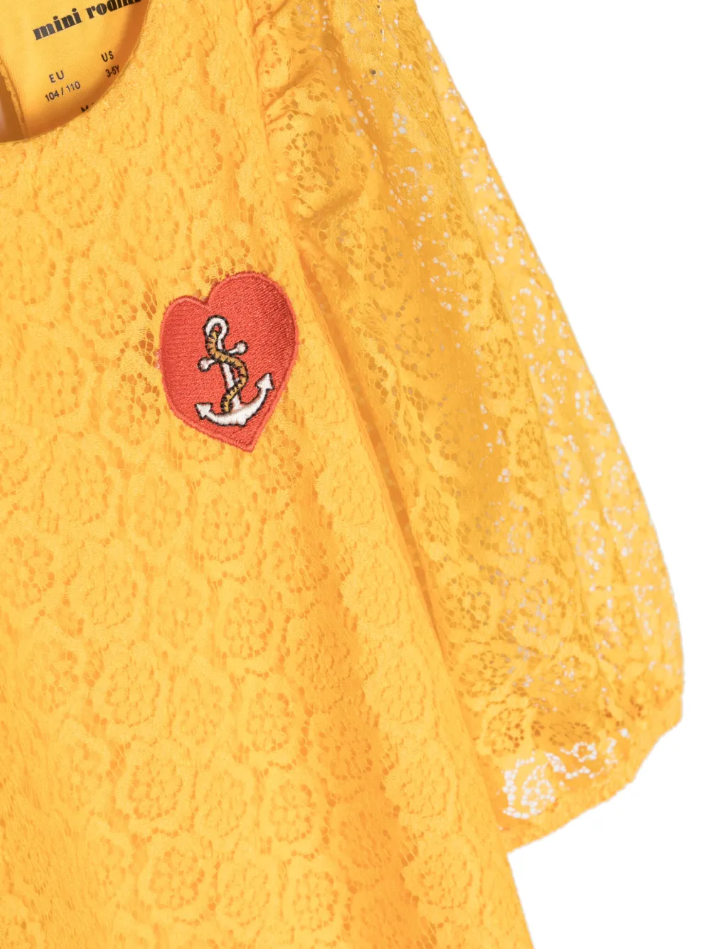  Mini Rodini Balloon-sleeve Lace Dress - Yellow 