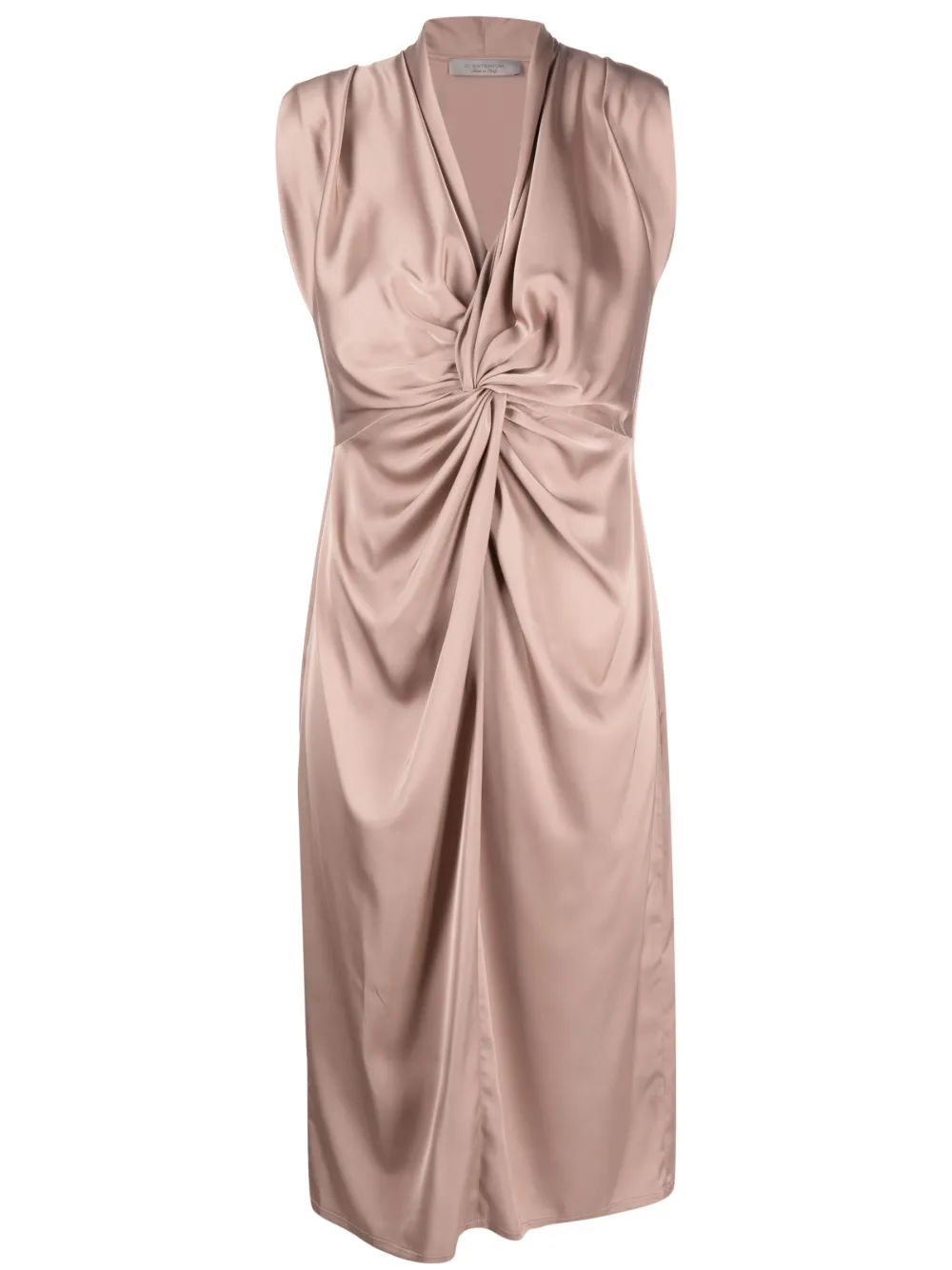 D.exterior Twist-detail Satin Midi Dress In Neutrals