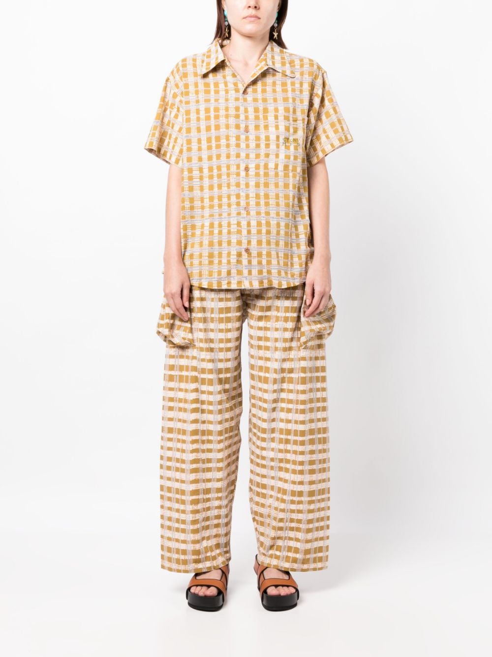 Shop Story Mfg. Check-print Wide-leg Trousers In Brown