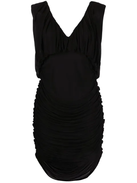 Saint Laurent vestido corto con diseño fruncido y cuello en V
