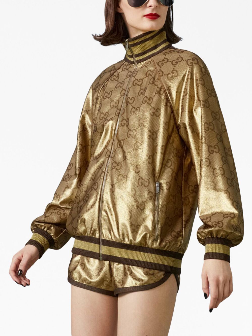 Shop Gucci Maxi Gg Metallic Bomber Jacket In Gold