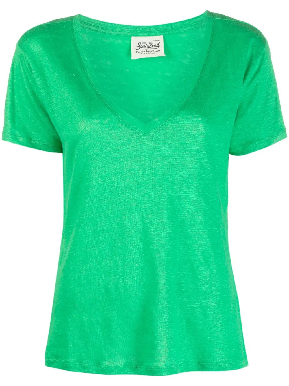 Shop Mc2 Saint Barth V-neck Linen T-shirt In Green