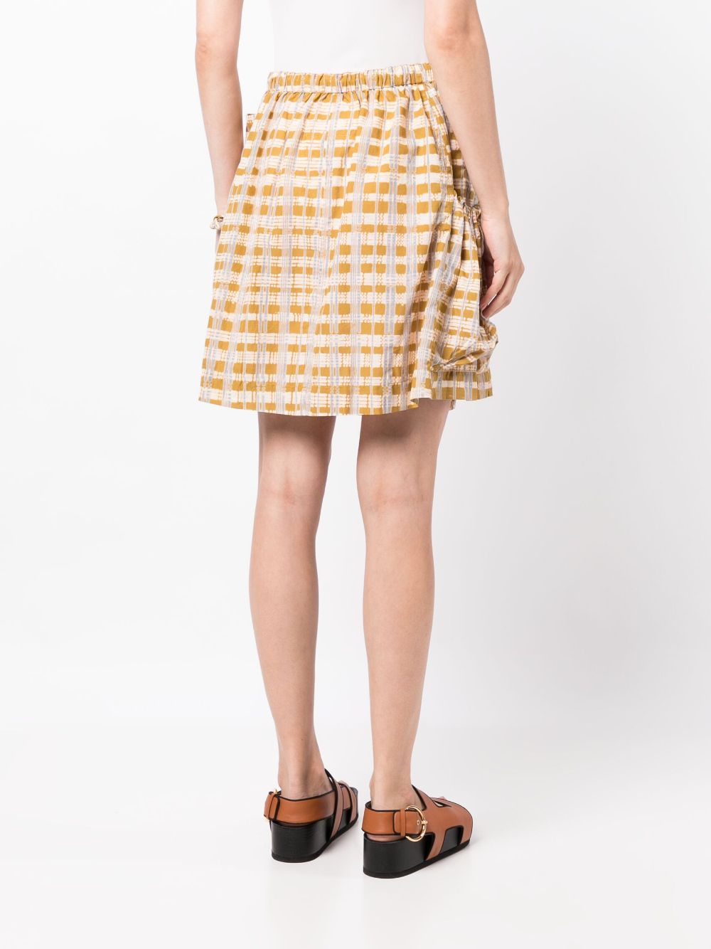 Shop Story Mfg. Check-print Drawstring Skirt In Brown