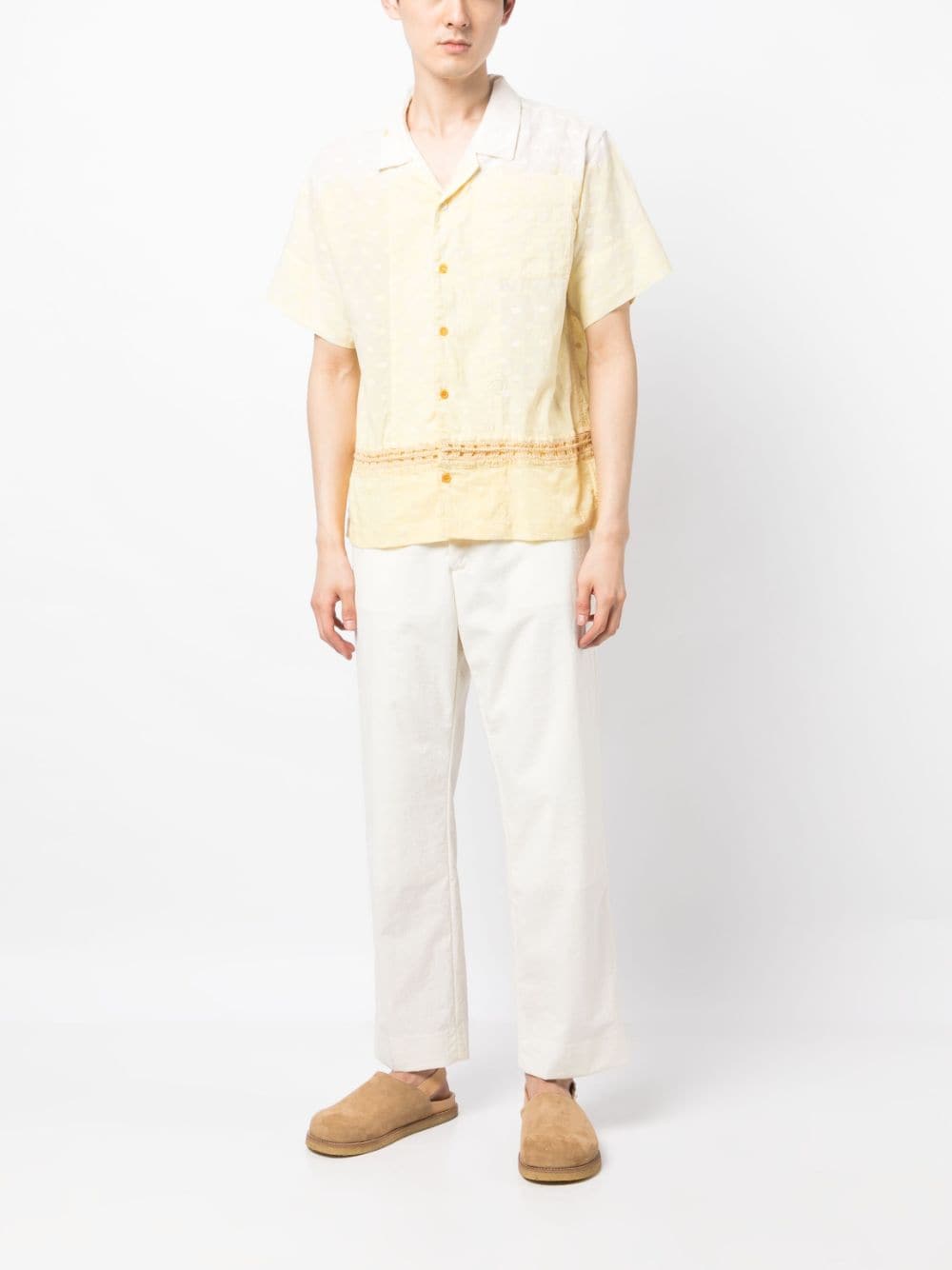Shop Story Mfg. Crochet-knit Short-sleeved Shirt In Gelb