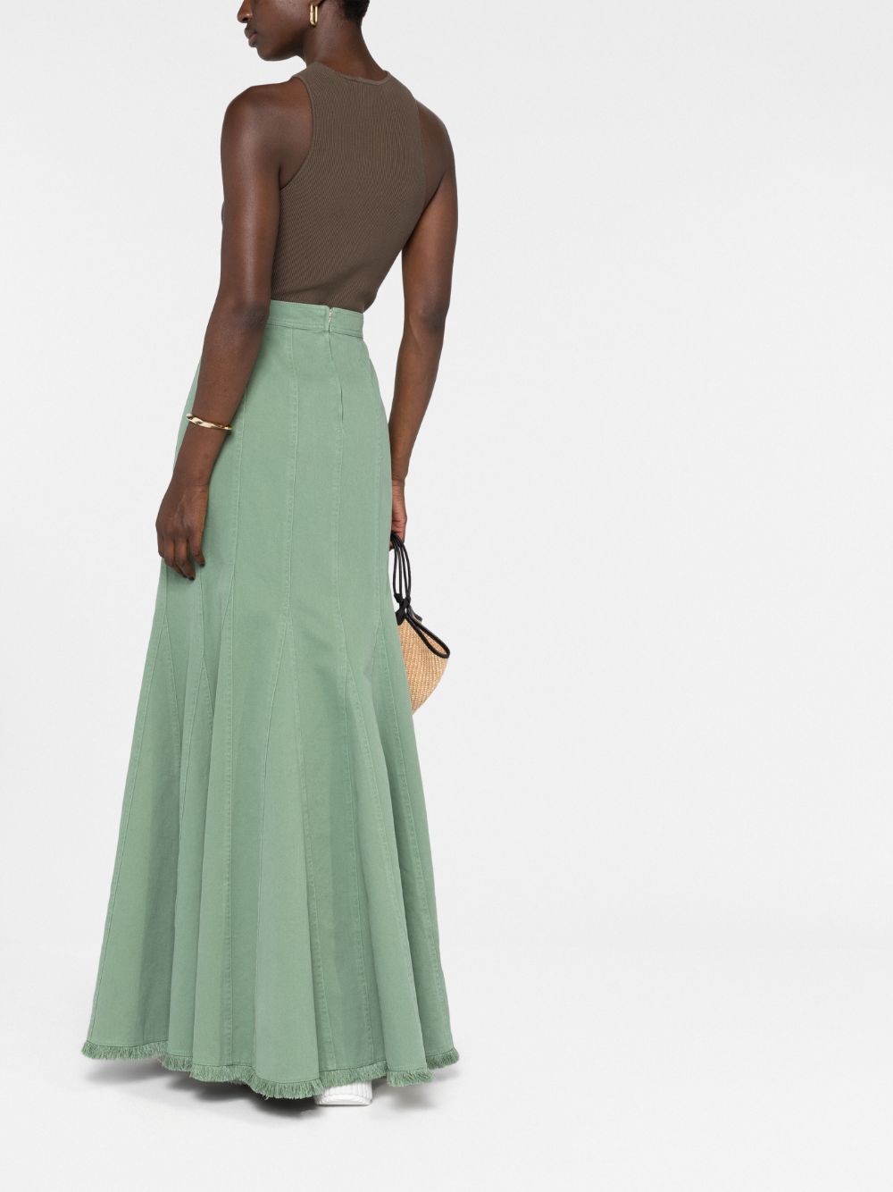 Shop Max Mara Fluted Denim Maxi Skirt In Green