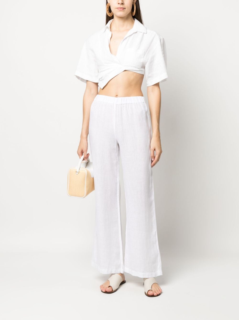 120% Lino high-waisted linen trousers - Wit