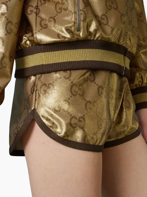 Gucci Metallic Monogram Drawstring Shorts | Gold | FARFETCH