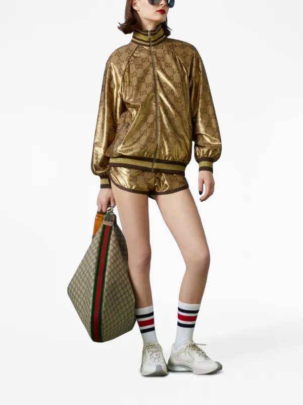 GUCCI MATERIAL SHORT バイマテリアルプリントショーツ Gucci Metallic Monogram Drawstring Shorts | Gold | FARFETCH