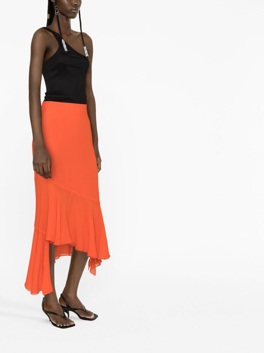 Shop The Andamane Asymmetric Mid Skirt In Orange