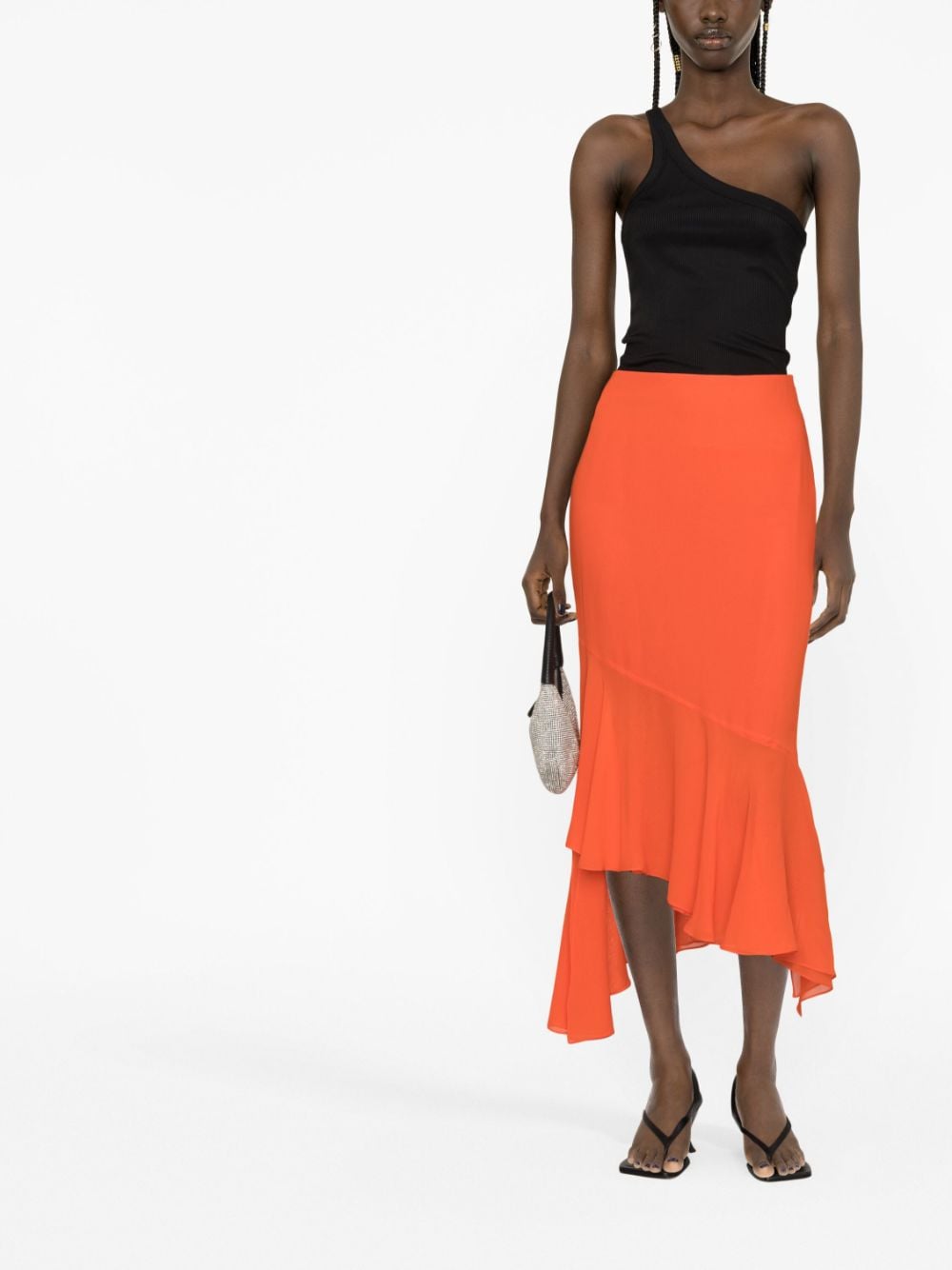 Shop The Andamane Asymmetric Mid Skirt In Orange