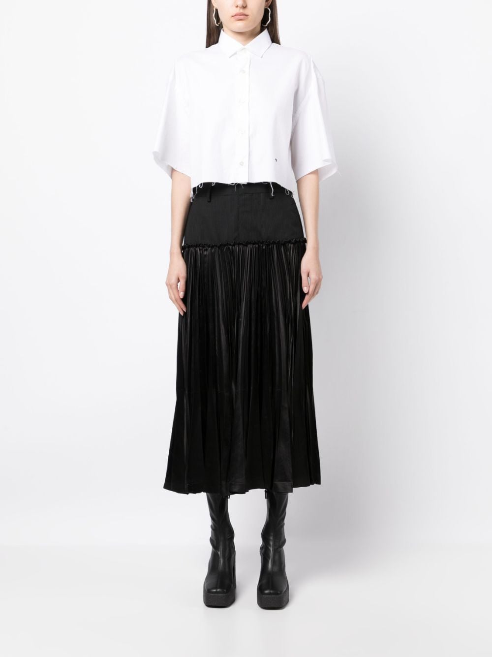 Junya Watanabe panelled pleated skirt - Zwart