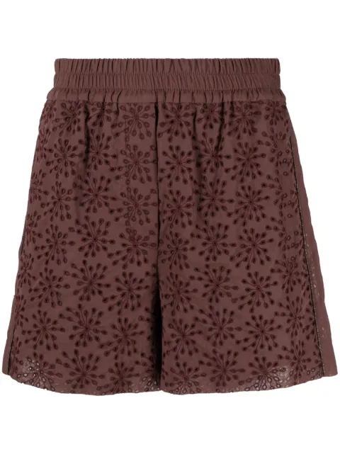 Brunello Cucinelli floral-embroidered cotton shorts Women