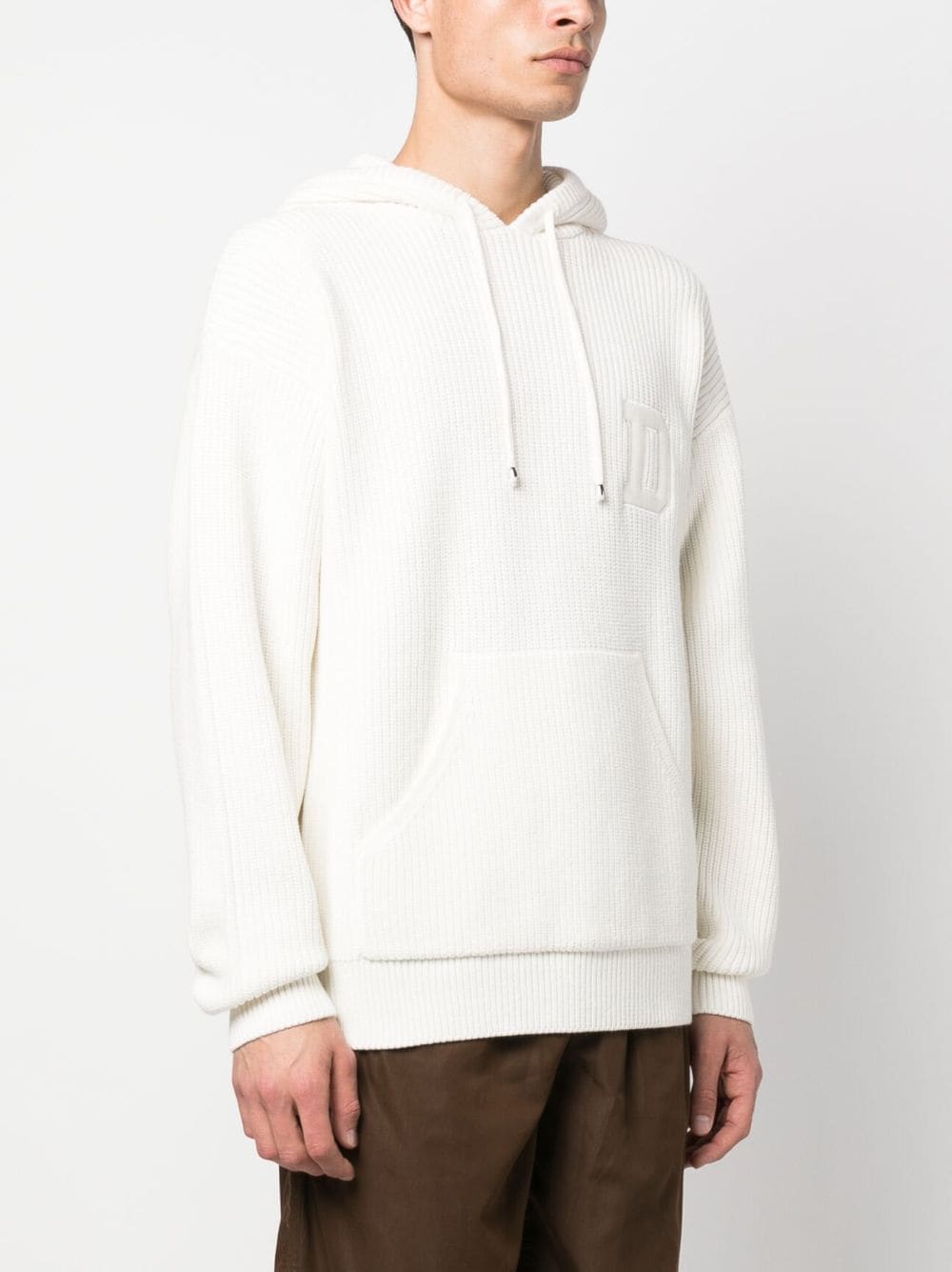Shop Drôle De Monsieur Logo-embroidered Waffle-knit Hoodie In White