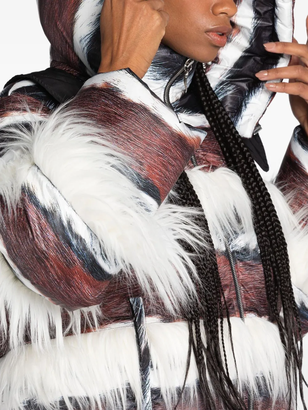 Roberto Cavalli Striped Fur-trimmed Jacket In Brown