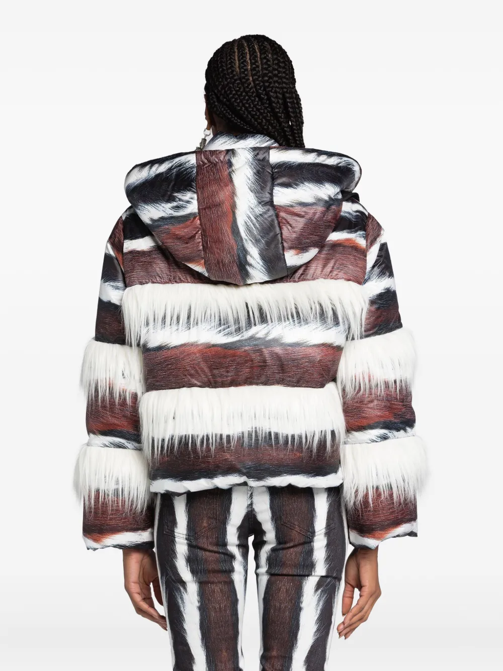 Roberto Cavalli Striped Fur-trimmed Jacket In Brown