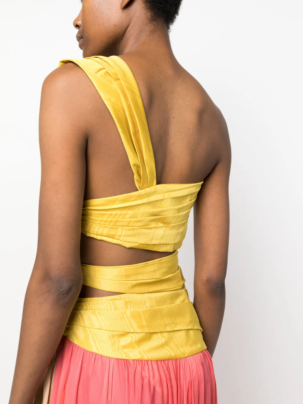 ROBERTO CAVALLI COLOUR-BLOCK DRAPED SILK GOWN