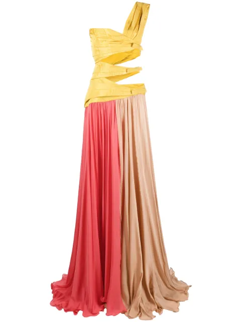 Roberto Cavalli colour-block draped silk gown
