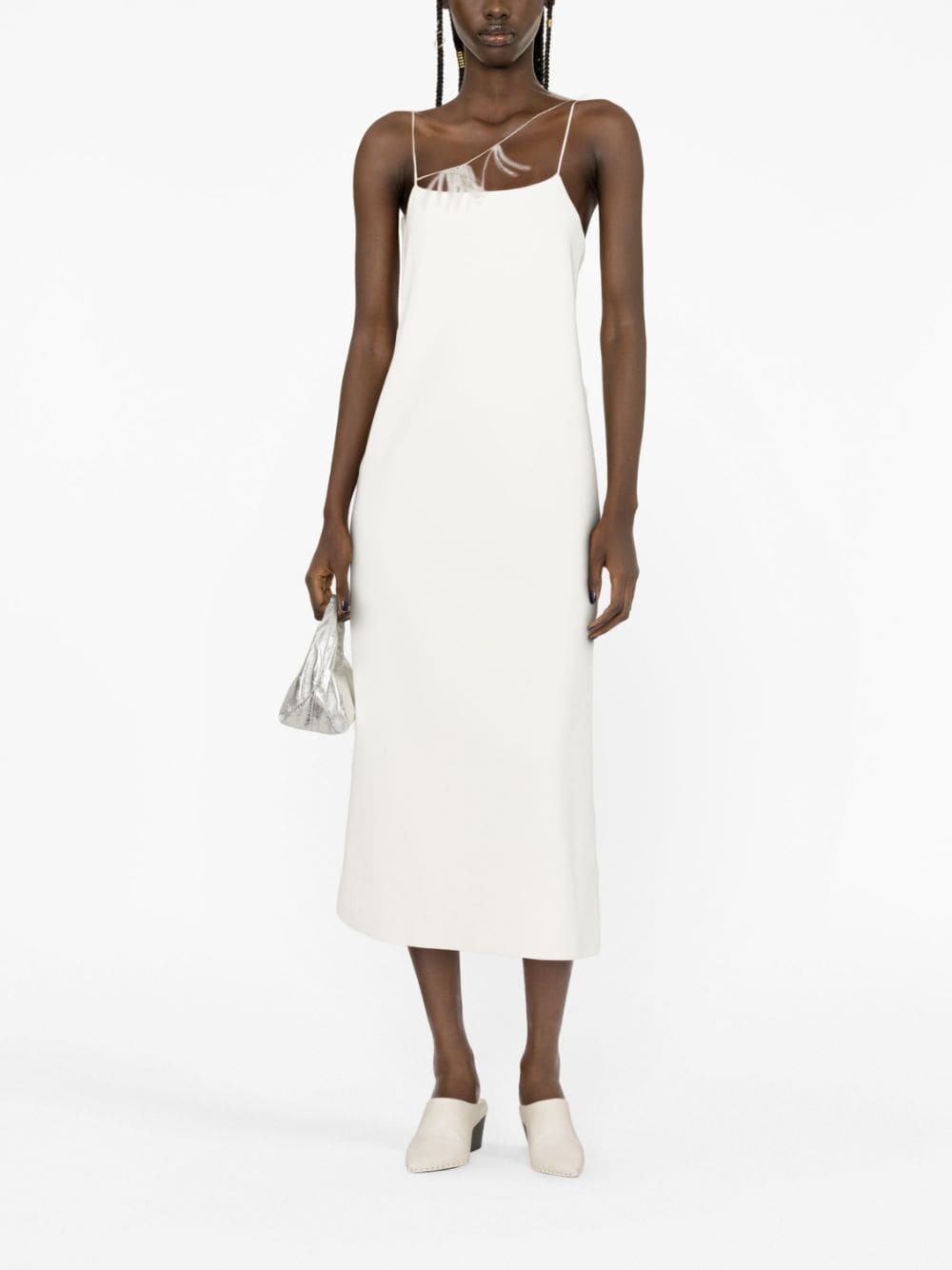 Shop Jil Sander Feather-trim Slip Dress In Neutrals