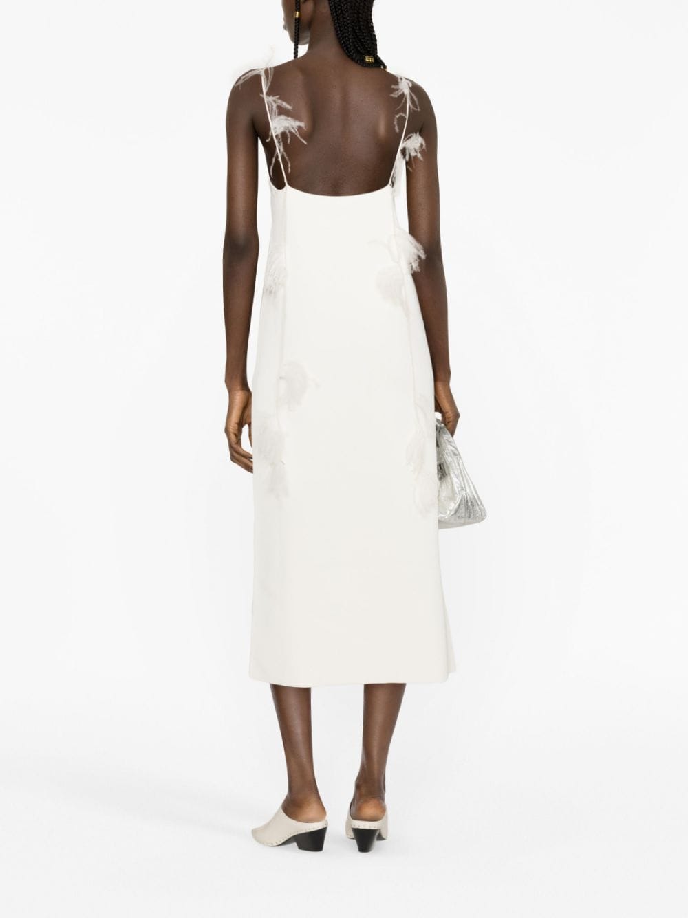 Shop Jil Sander Feather-trim Slip Dress In Neutrals