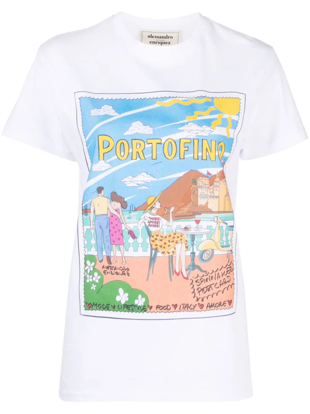 alessandro enriquez Portofino-print cotton T-shirt