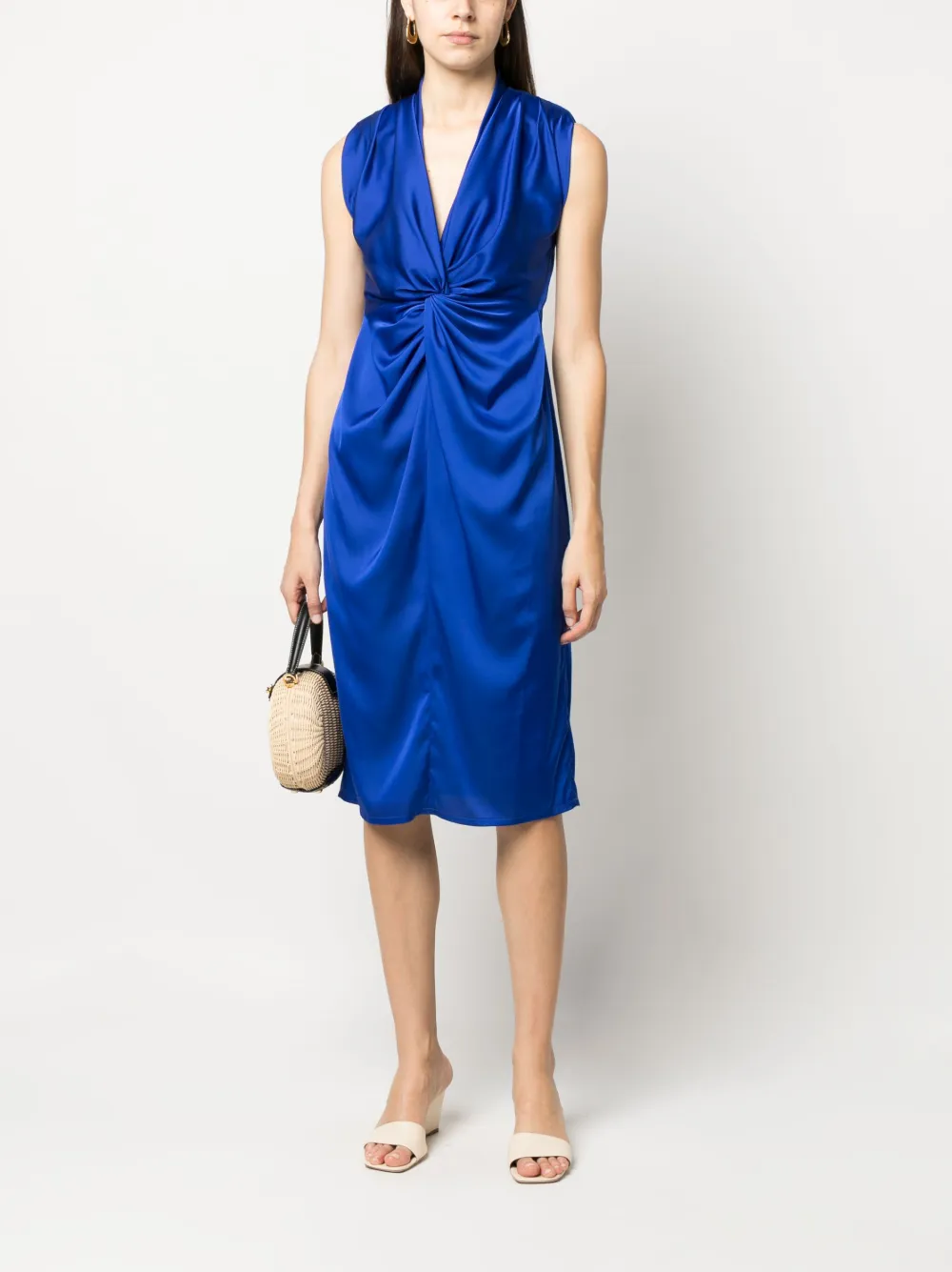 D.Exterior twist-detail satin midi dress - Blauw