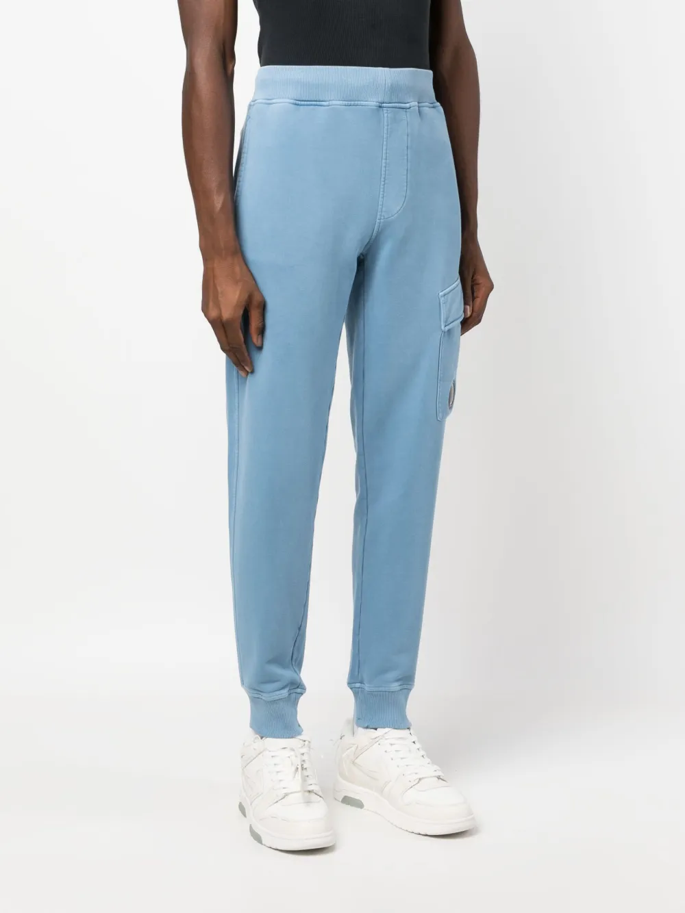 Shop C.p. Company Logo-plaque Cotton Track Pants In Blue