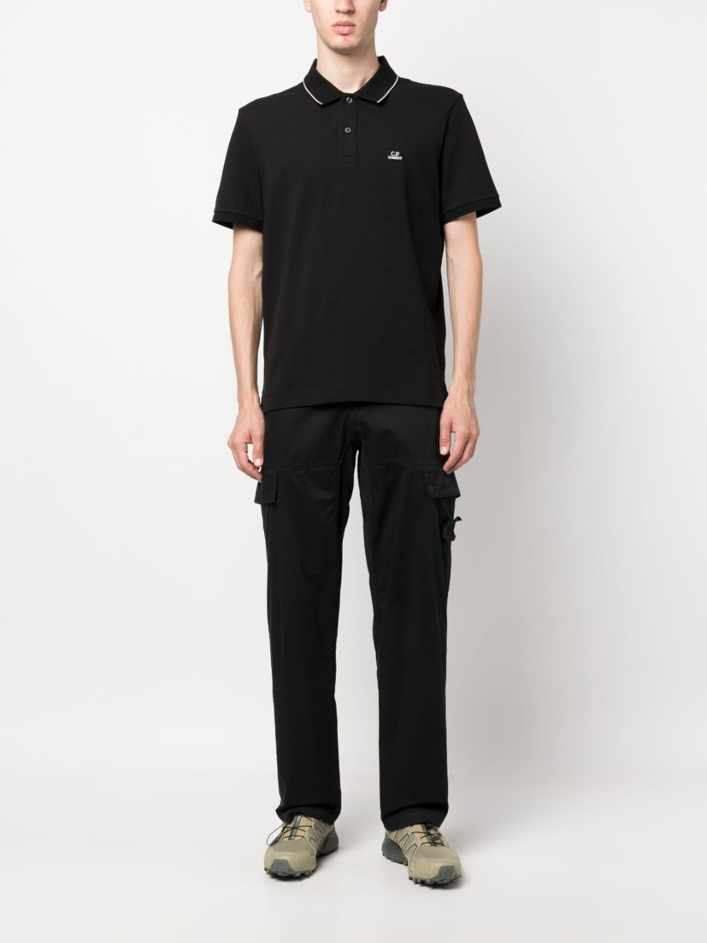 Shop C.p. Company Logo-patch Cotton Polo Shirt In Black