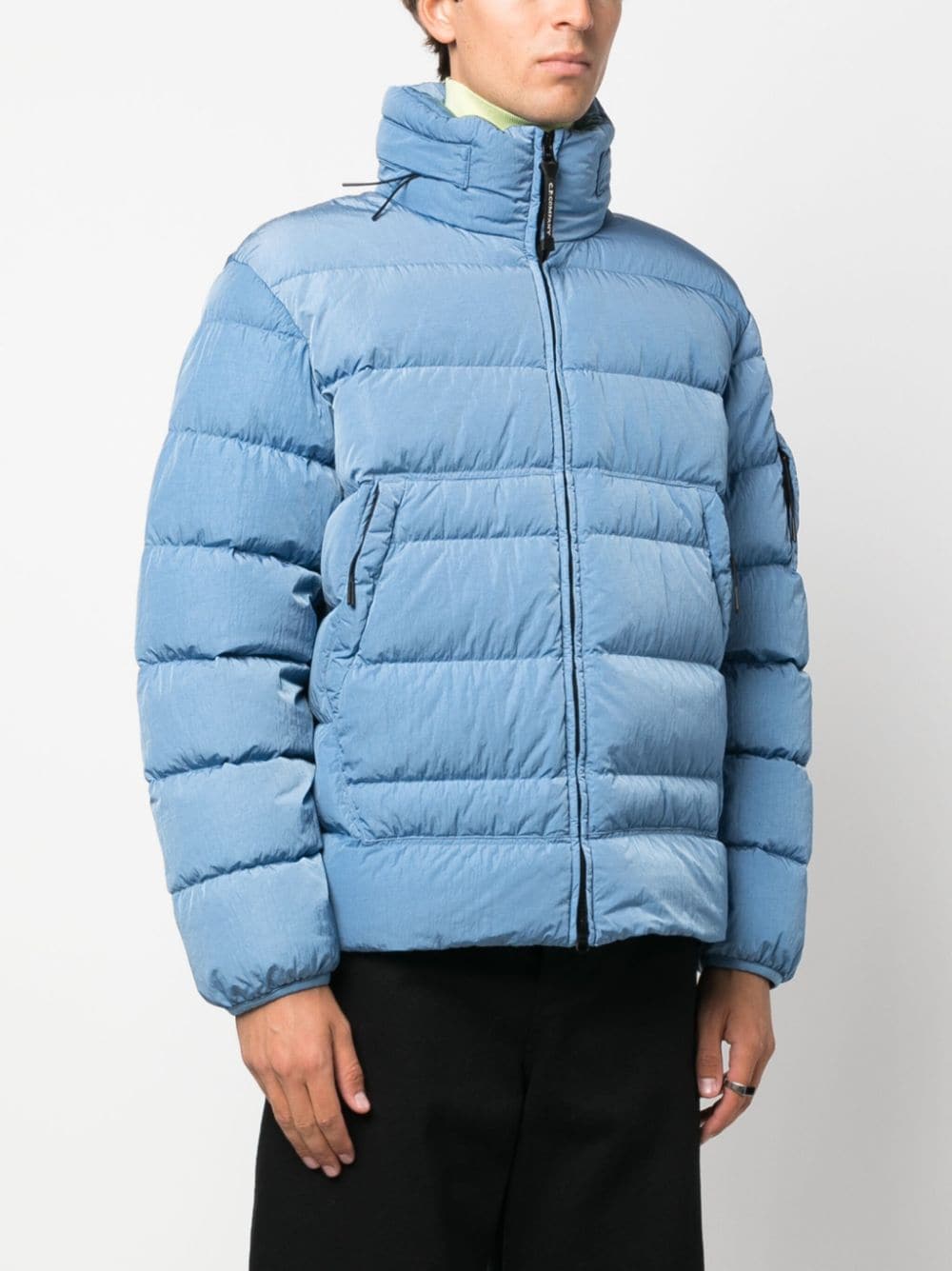 Shop C.p. Company Lens-detail Quilted Paded Coat In Blue