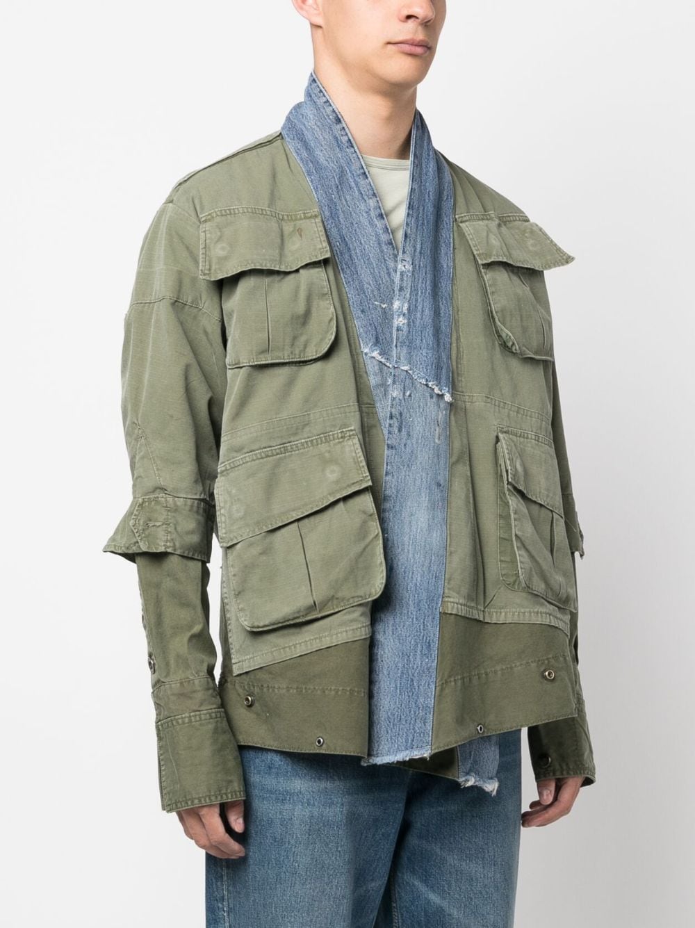 Shop Greg Lauren Hybrid Cotton Military Jacket In Green