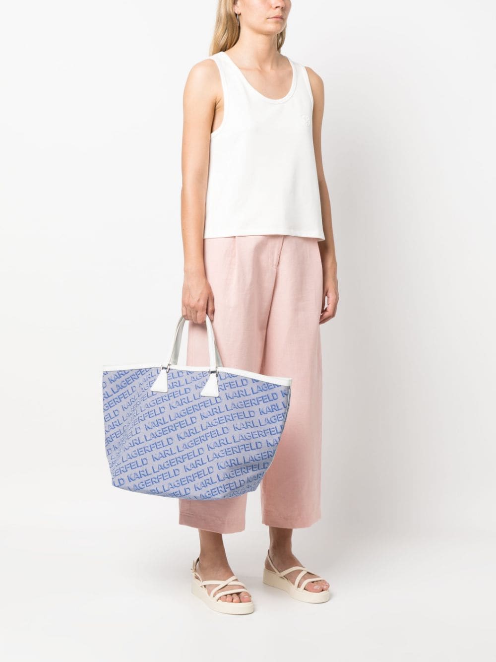 Shop Karl Lagerfeld K/essential Jacquard-logo Tote Bag In Blue