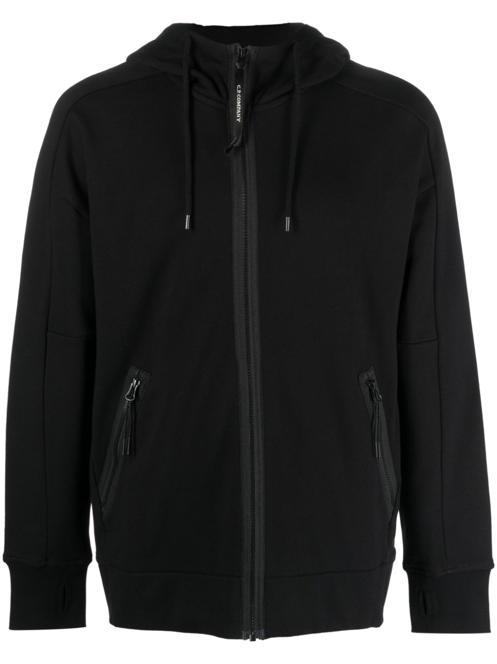 C.p. Company Logo-print Cotton Hoodie In Black