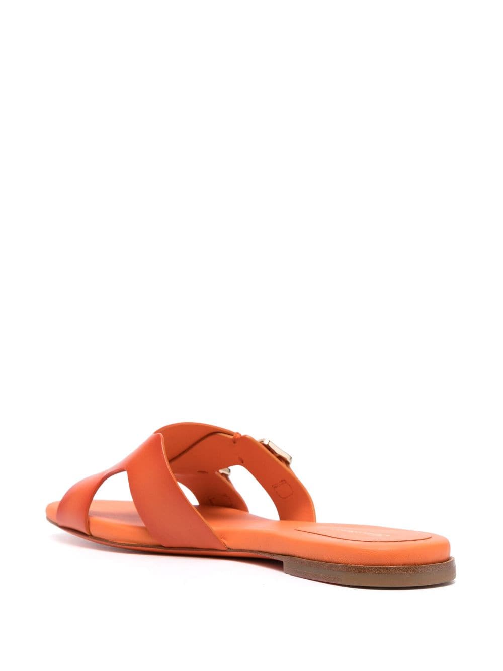 Shop Santoni Double-buckle Leather Slides In Orange