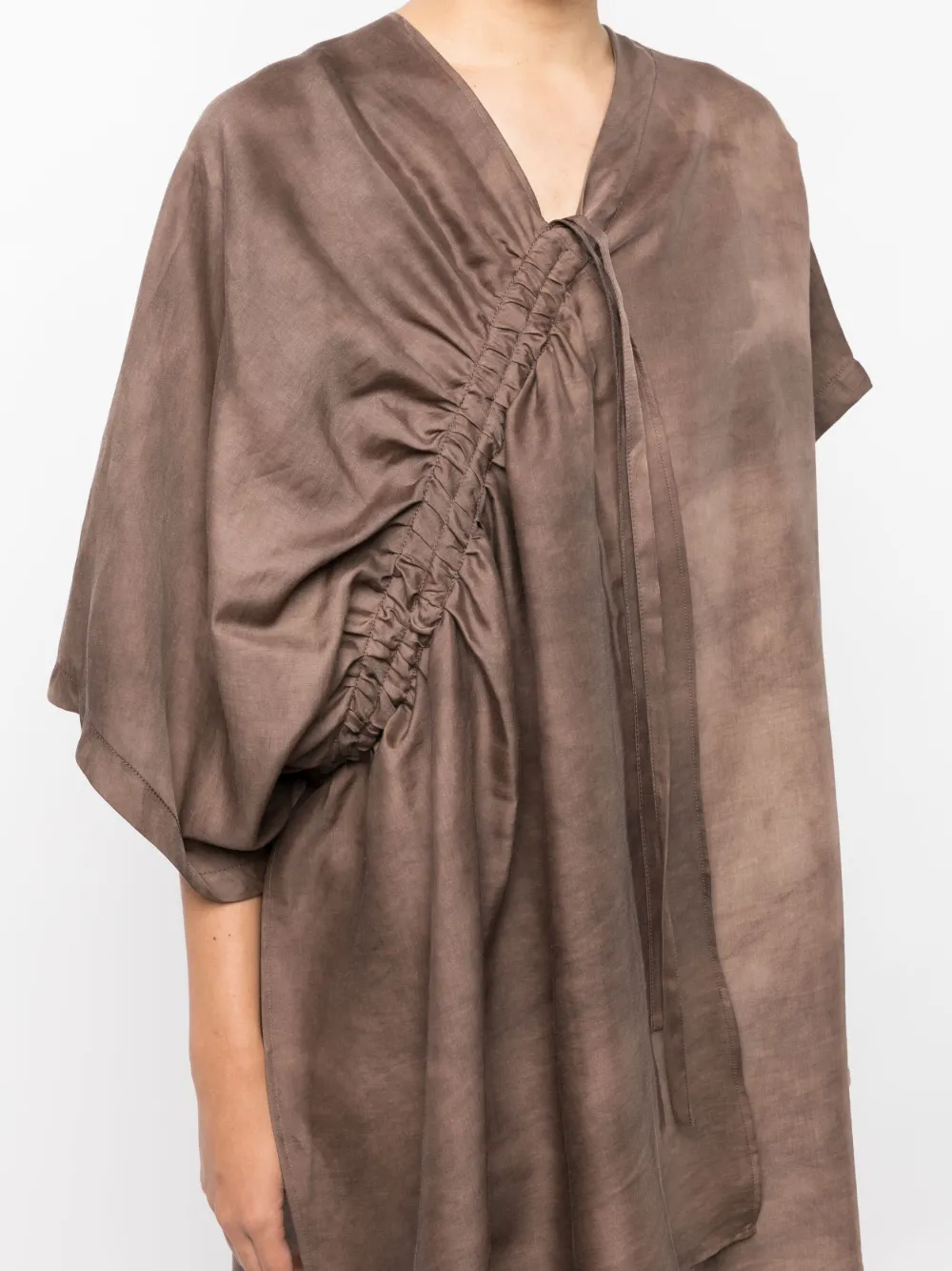 Uma Wang Asymmetric Drawstring T-shirt In Brown