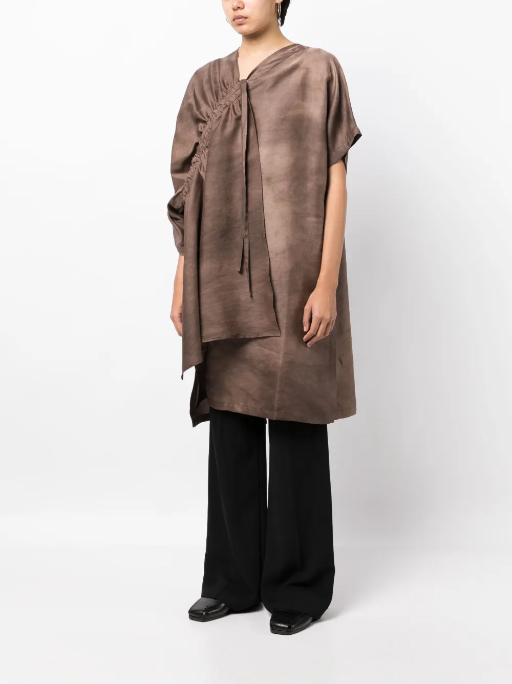 Uma Wang Asymmetric Drawstring T-shirt In Brown