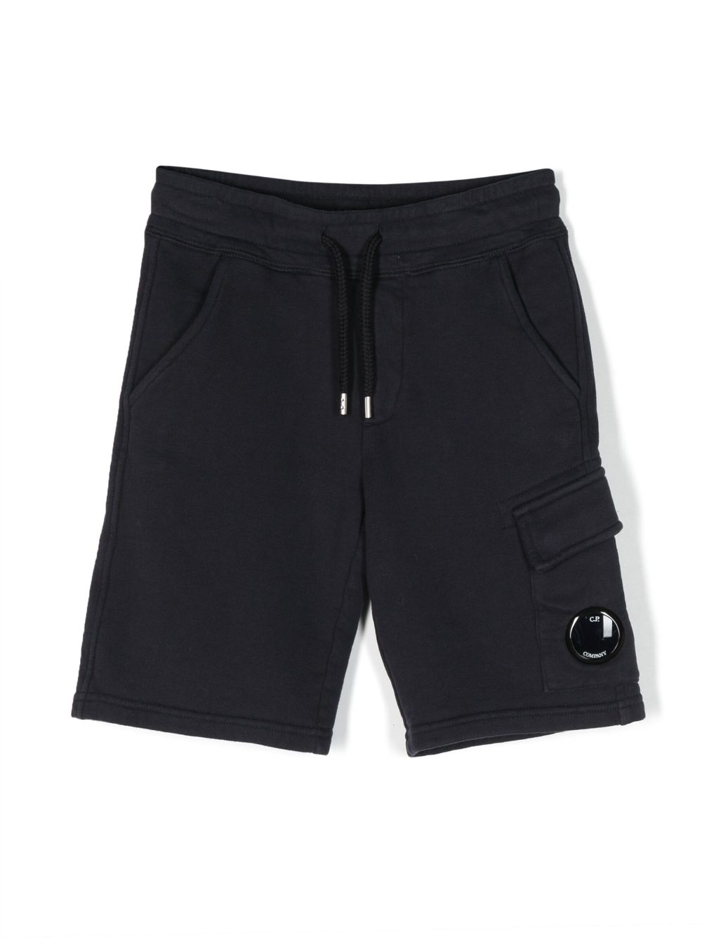 C.p. Company Kids' Lens-detail Cotton Track Shorts In Blue