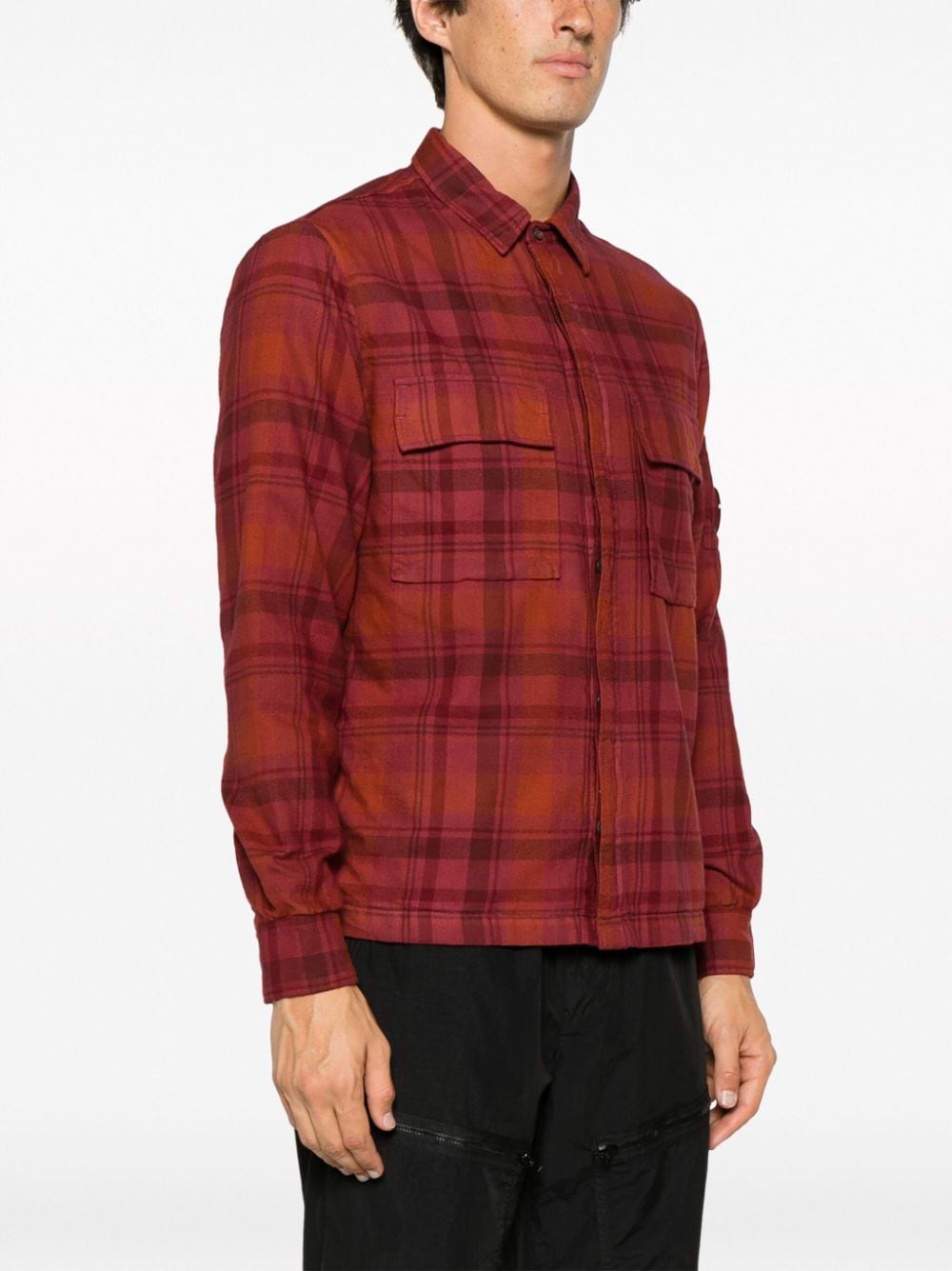 Shop C.p. Company Lens-detail Plaid-check Shirt In Red