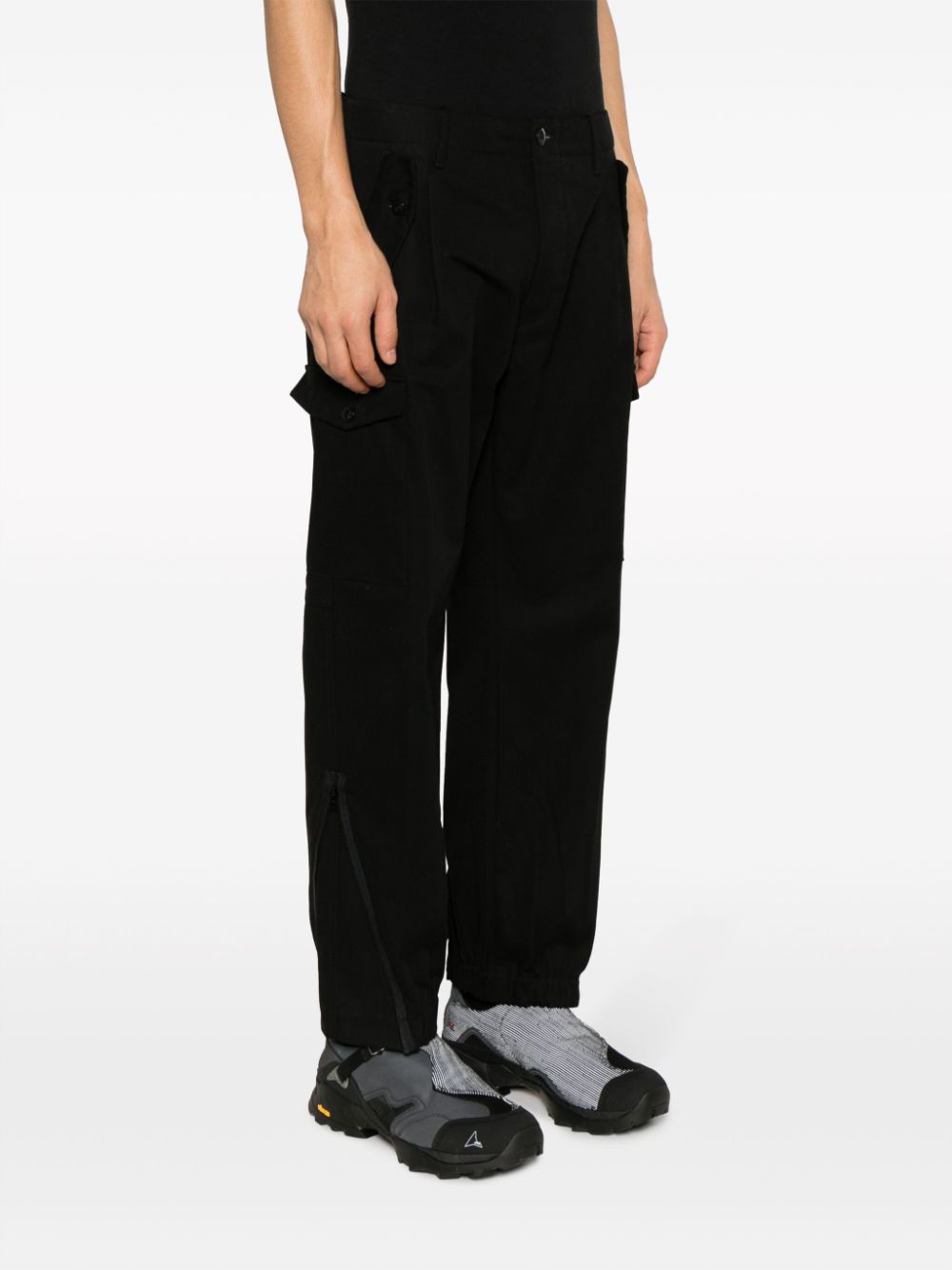 Shop C.p. Company Logo-patch Cotton Cargo Trousers In Black