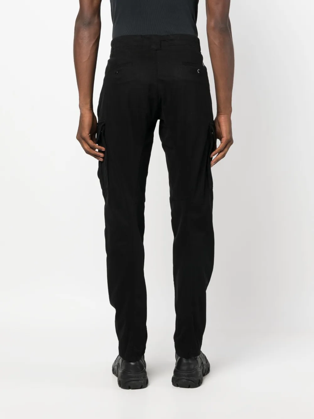 C.p. Company Logo Plaque Tapered Trousers In Black