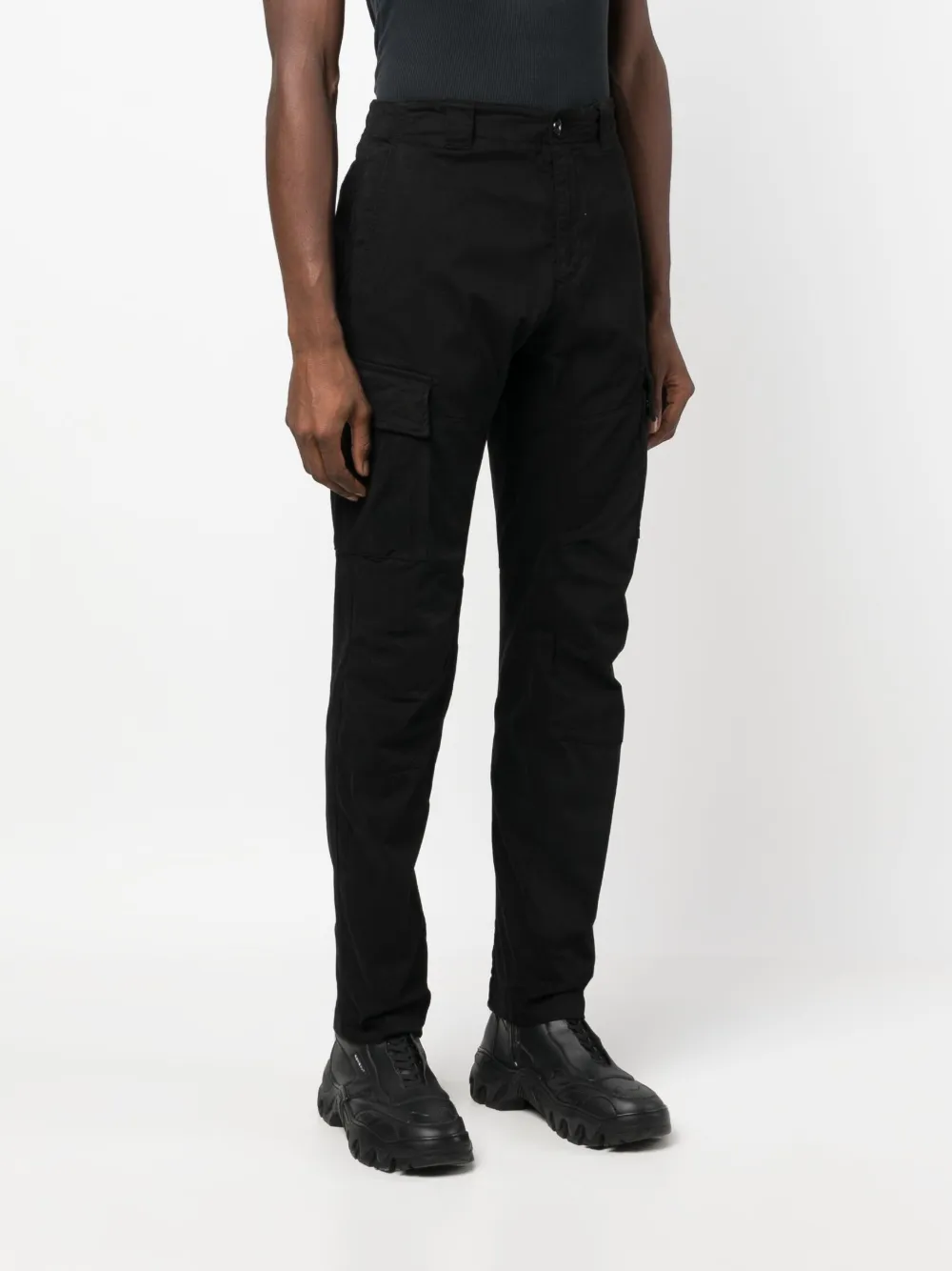 C.p. Company Logo Plaque Tapered Trousers In Black
