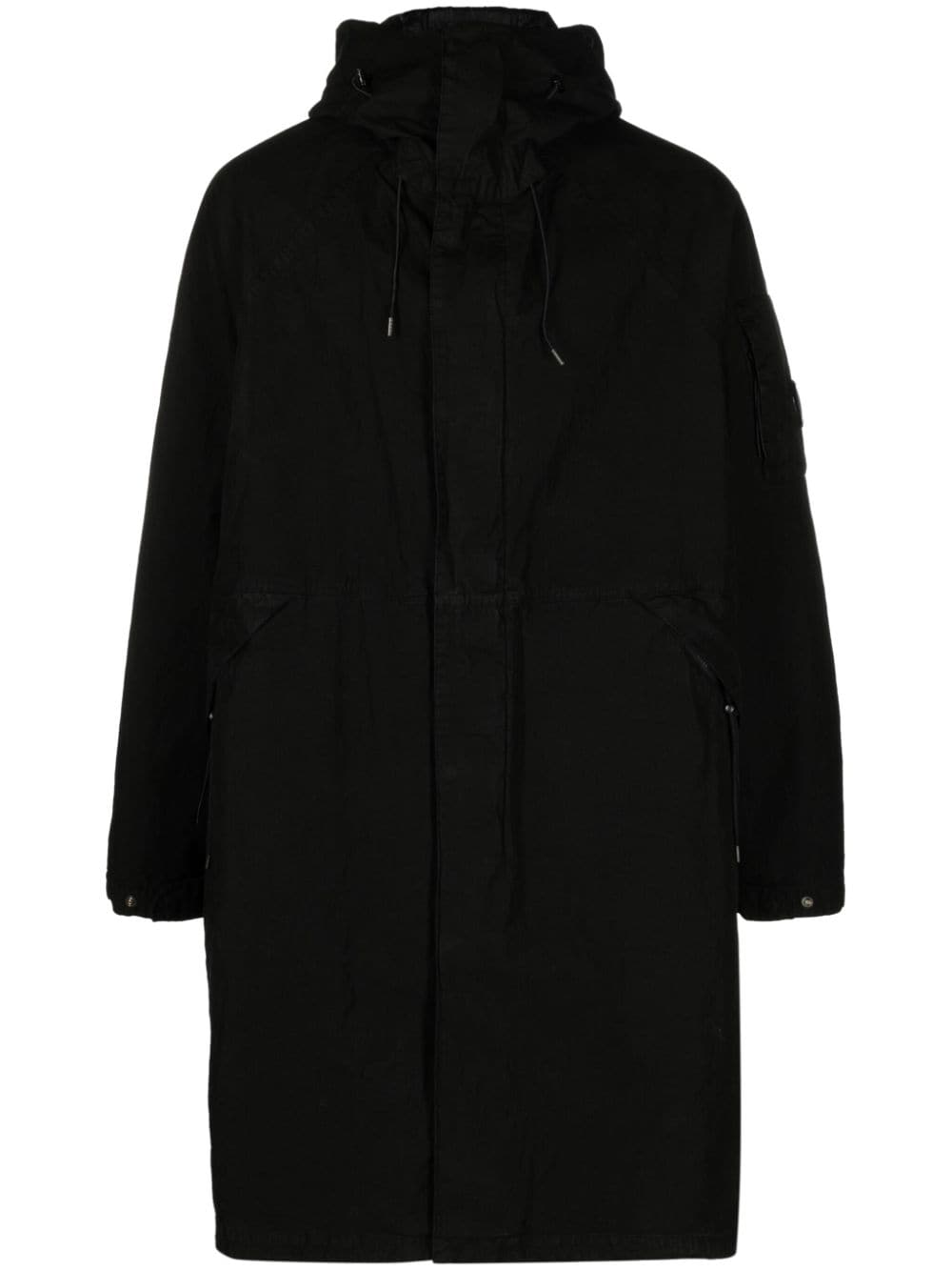 C.p. Company Lens-appliqué Layered Padded Coat In Black