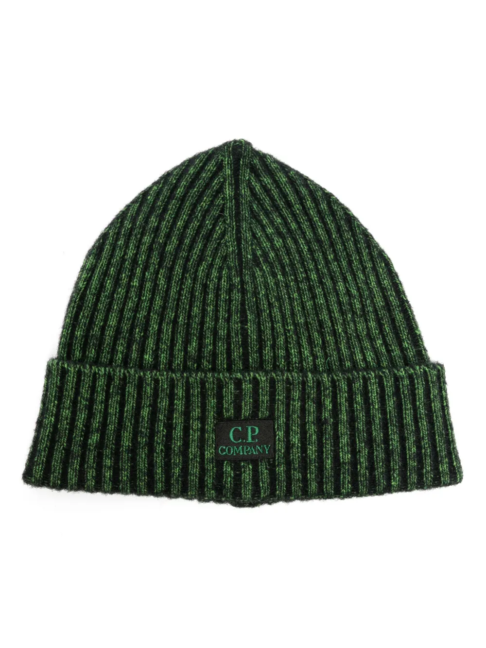 C.p. Company Logo-patch Ribbed Beanie In Green