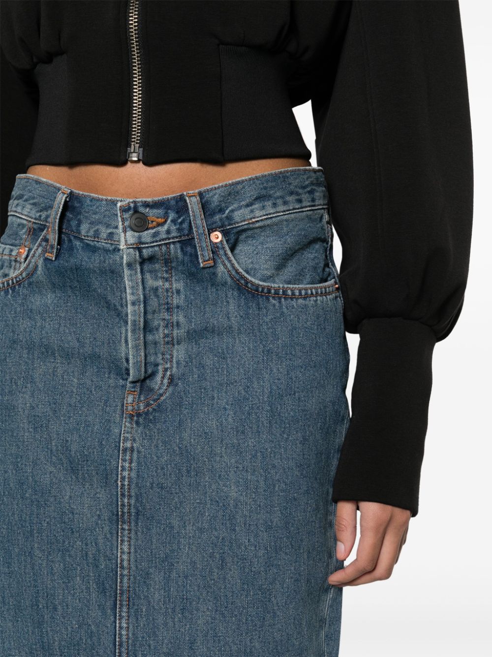 Shop Wardrobe.nyc Rear-slit Denim Maxi Skirt In Blue