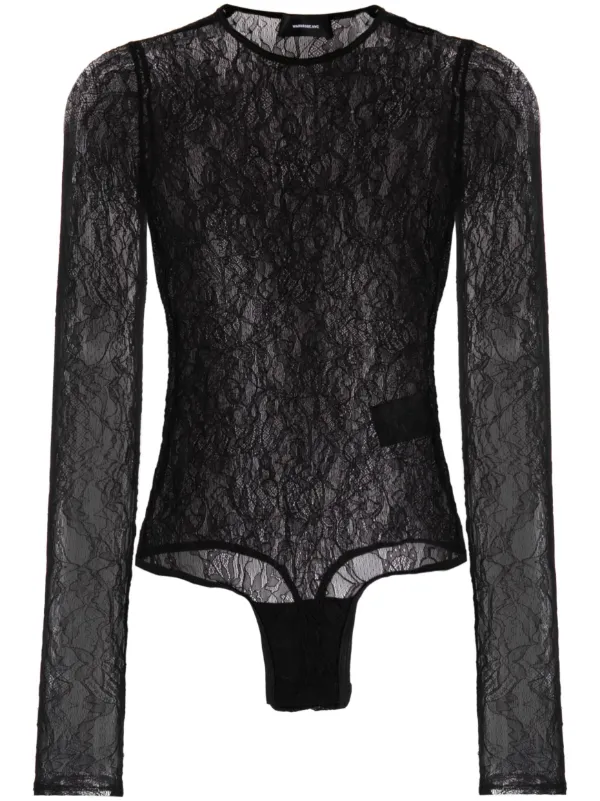 WARDROBE.NYC Sheer Lace Bodysuit in Black