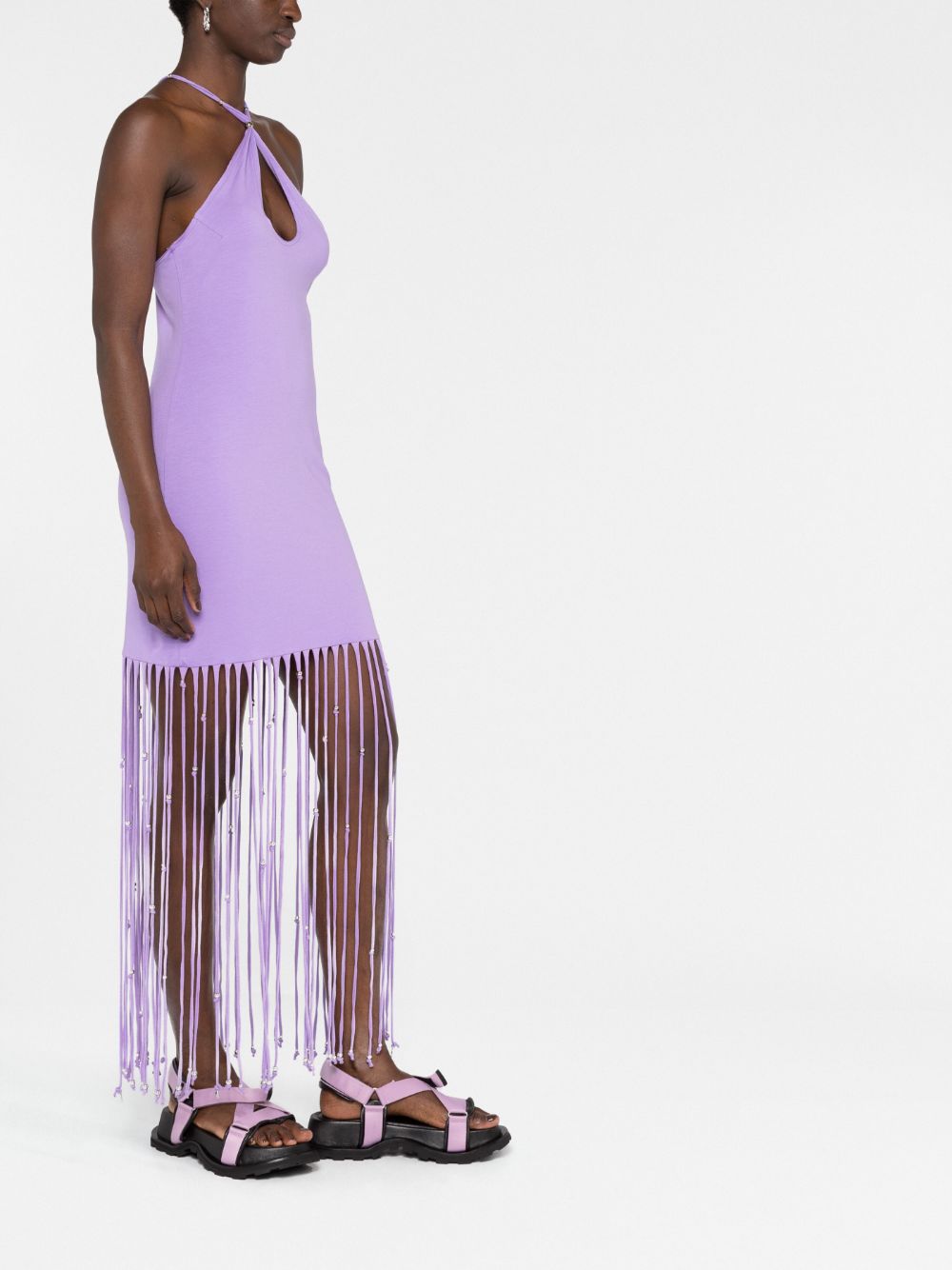 Shop Rotate Birger Christensen Fringe-trimmed Jersey Dress In Purple