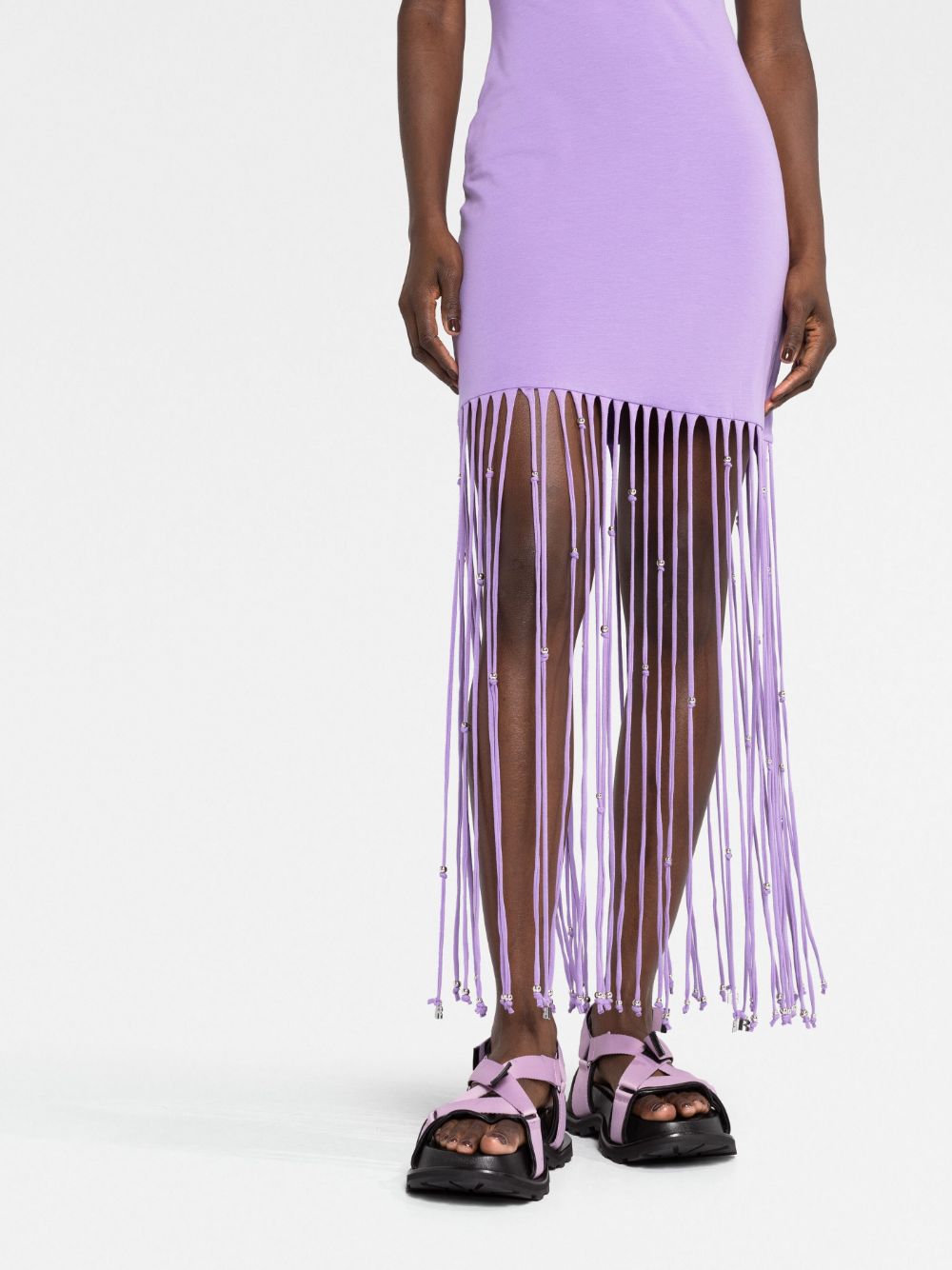 Shop Rotate Birger Christensen Fringe-trimmed Jersey Dress In Purple