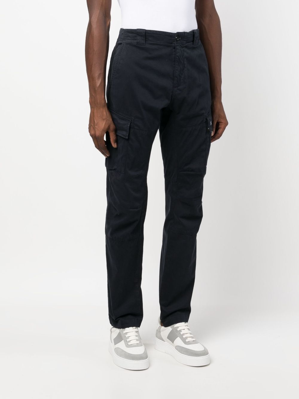 Shop C.p. Company Logo-patch Tapered-leg Trousers In Blue