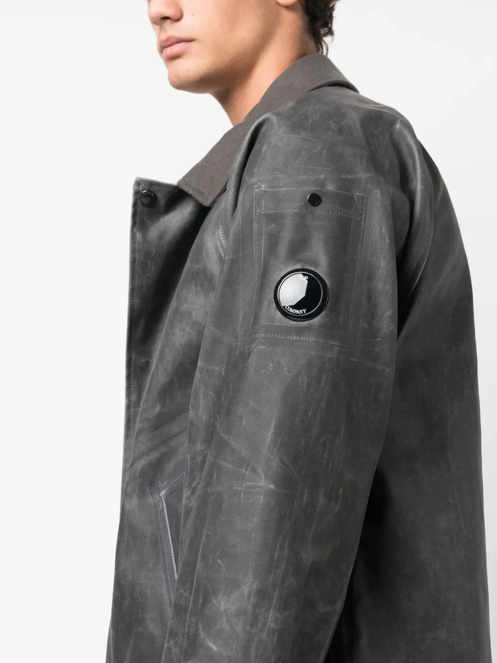 Shop C.p. Company Lens-detail Distressed-effect Coat In Grey