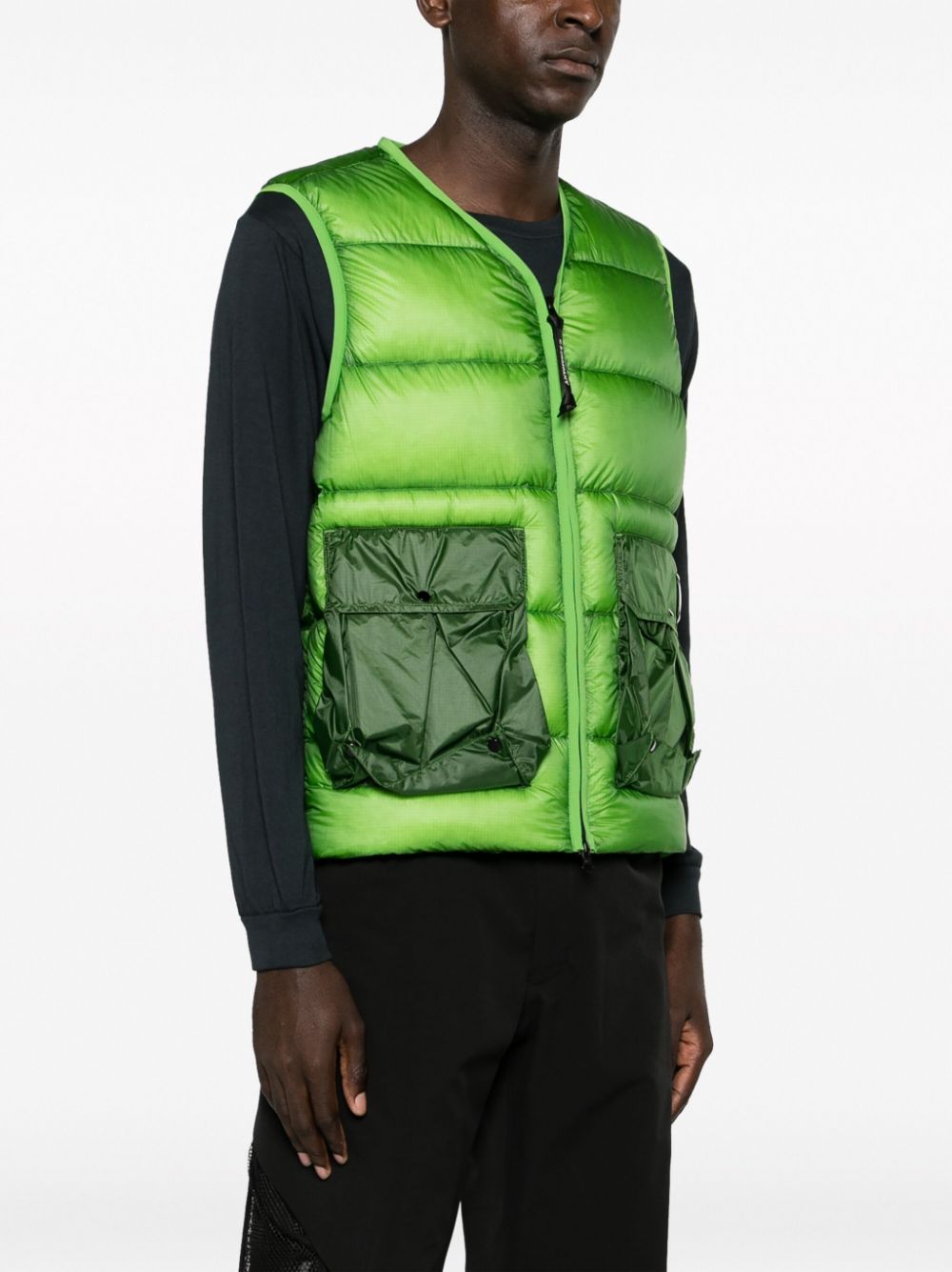 Shop C.p. Company Lens-detail Zip-up Quilted Gilet In Green