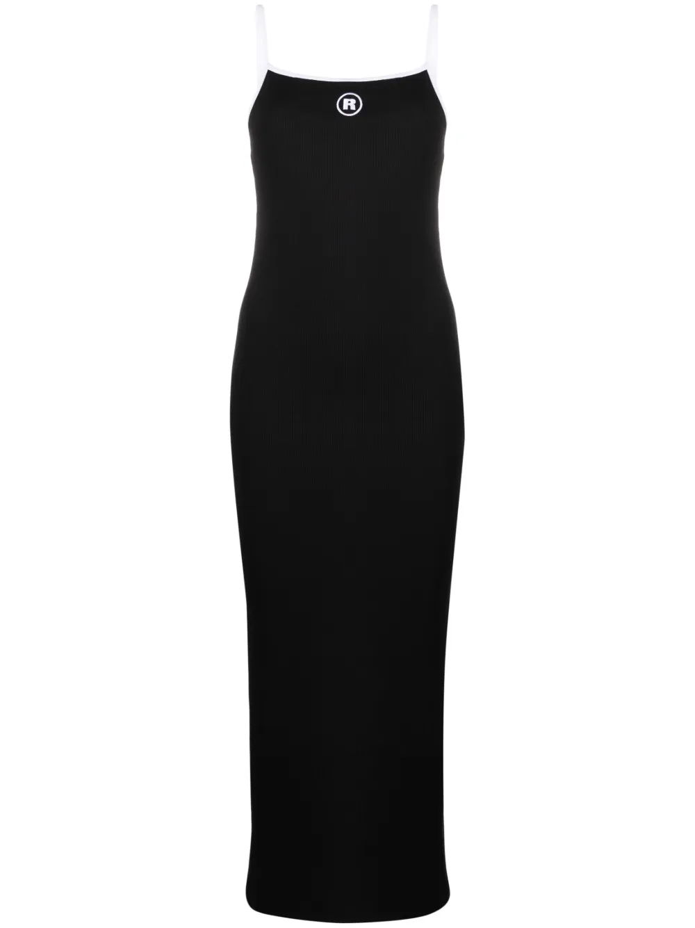 Rotate Birger Christensen Embroidered Ribbed Stretch Organic Cotton Maxi Dress In Black