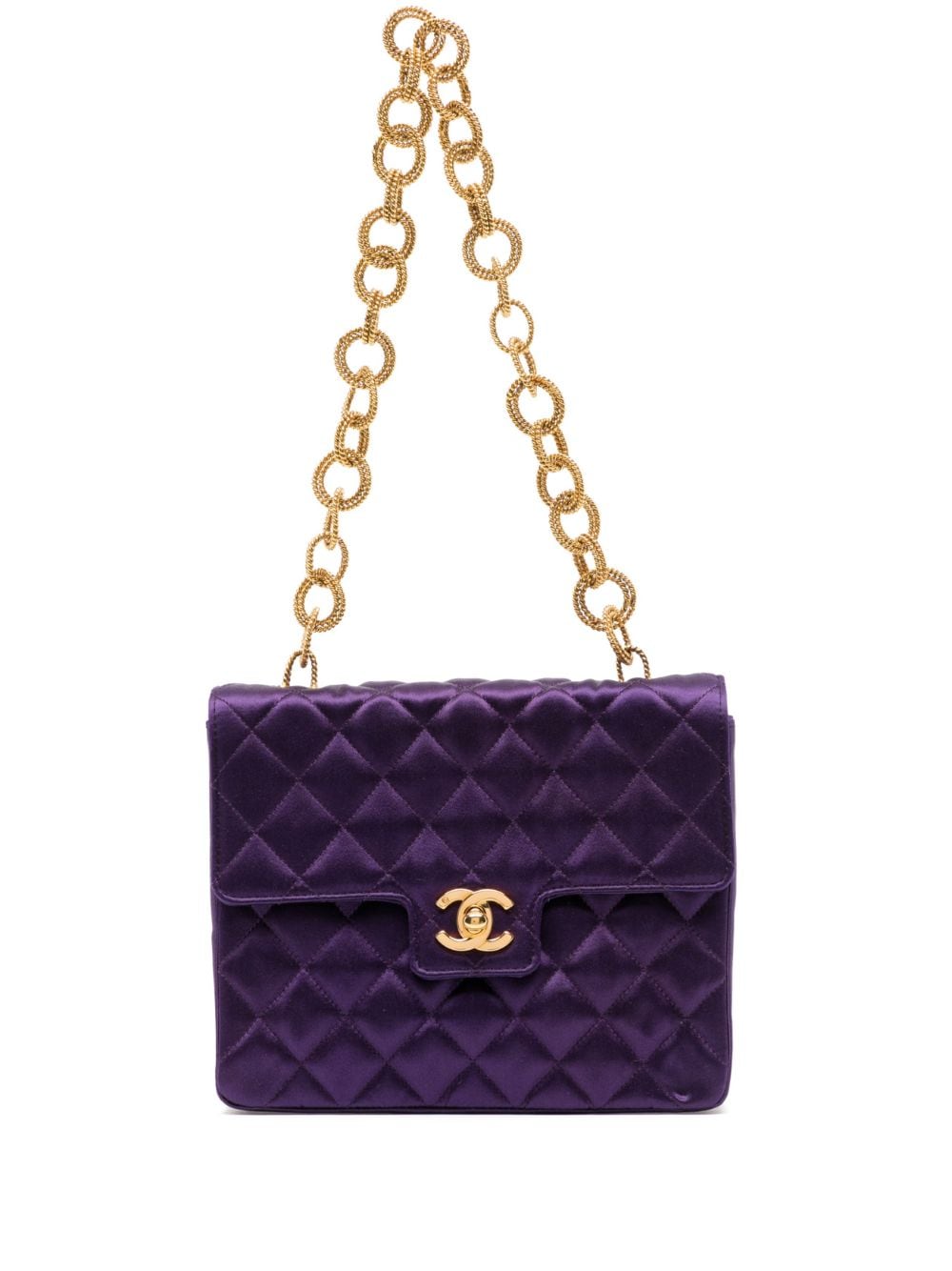 Pre-owned Chanel 1990 Mini Square Classic Flap Handbag In Purple